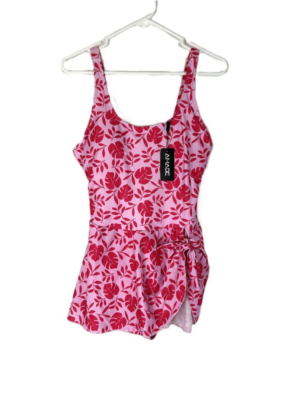 Aimage One Piece Skirted Swimsuit XL Pink FLoral NWT